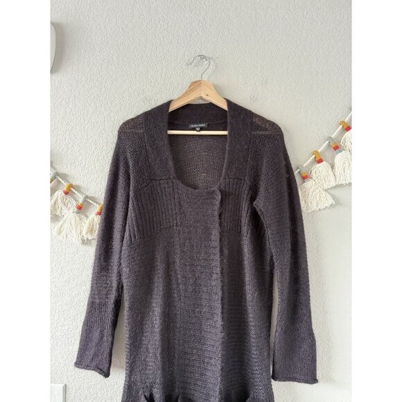 Eileen Fisher Mohair Wool Open Knit Snap Button Longline Cardigan Deep Purple S - Picture 3 of 9